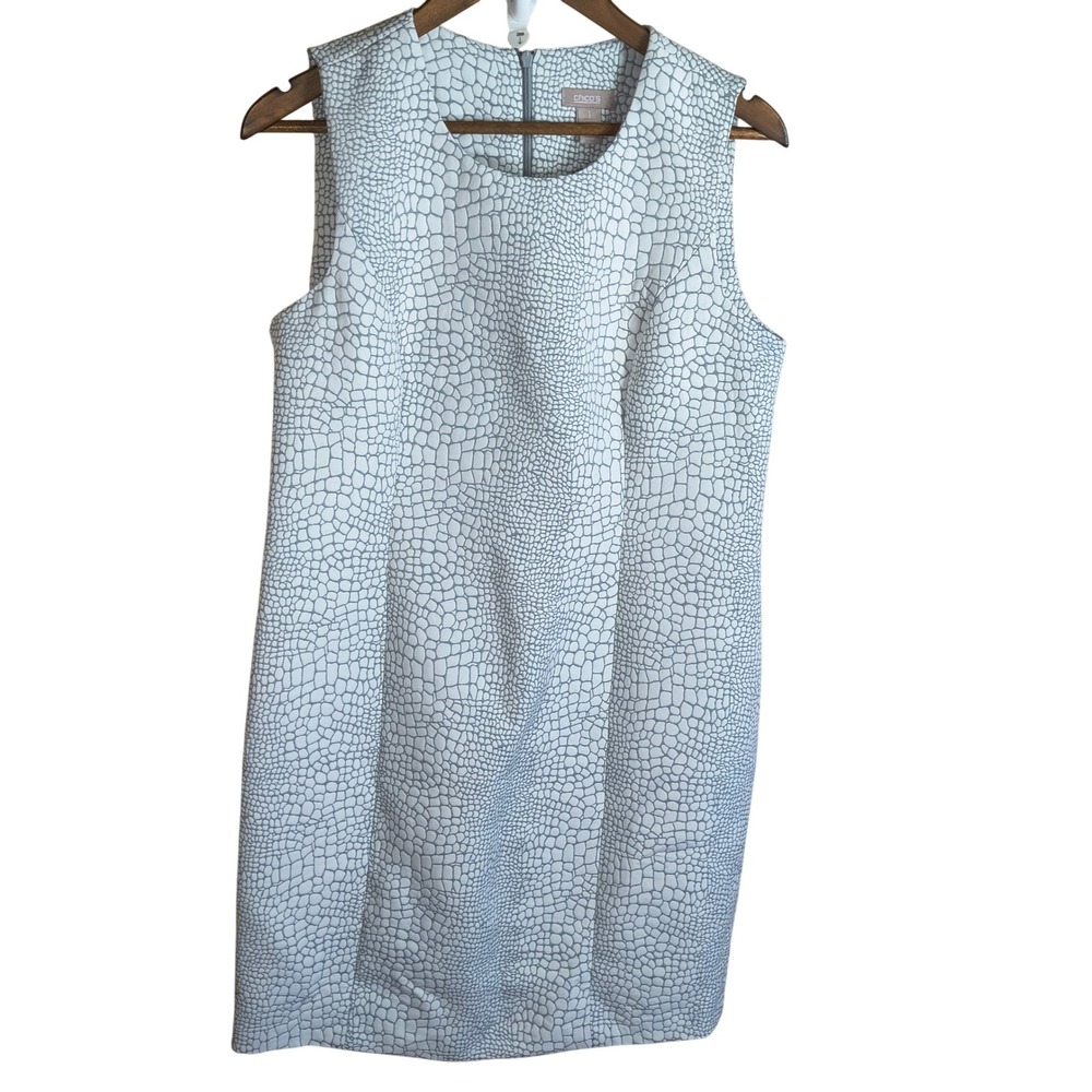 Chicos Grey‎ White Crocodile Print Sleeveless Sheath Dress Size 1 Medium 8 10